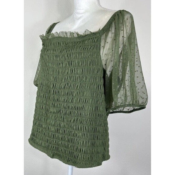 Torrid Dot Mesh Square Neck Smocked Top in Olive Green Plus Size 3X (22-24) - Picture 8 of 12